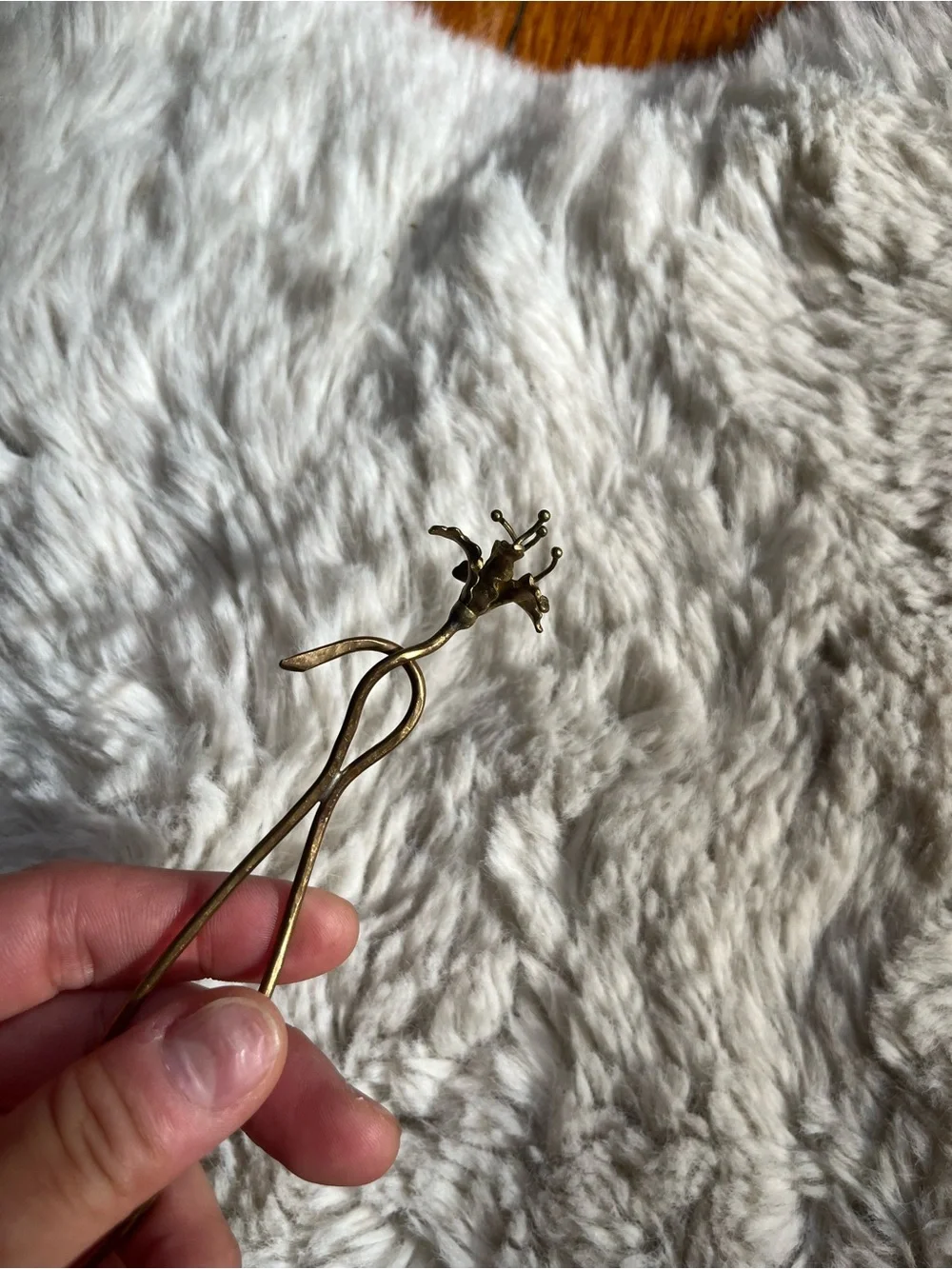 Brass spider lily hair pin
